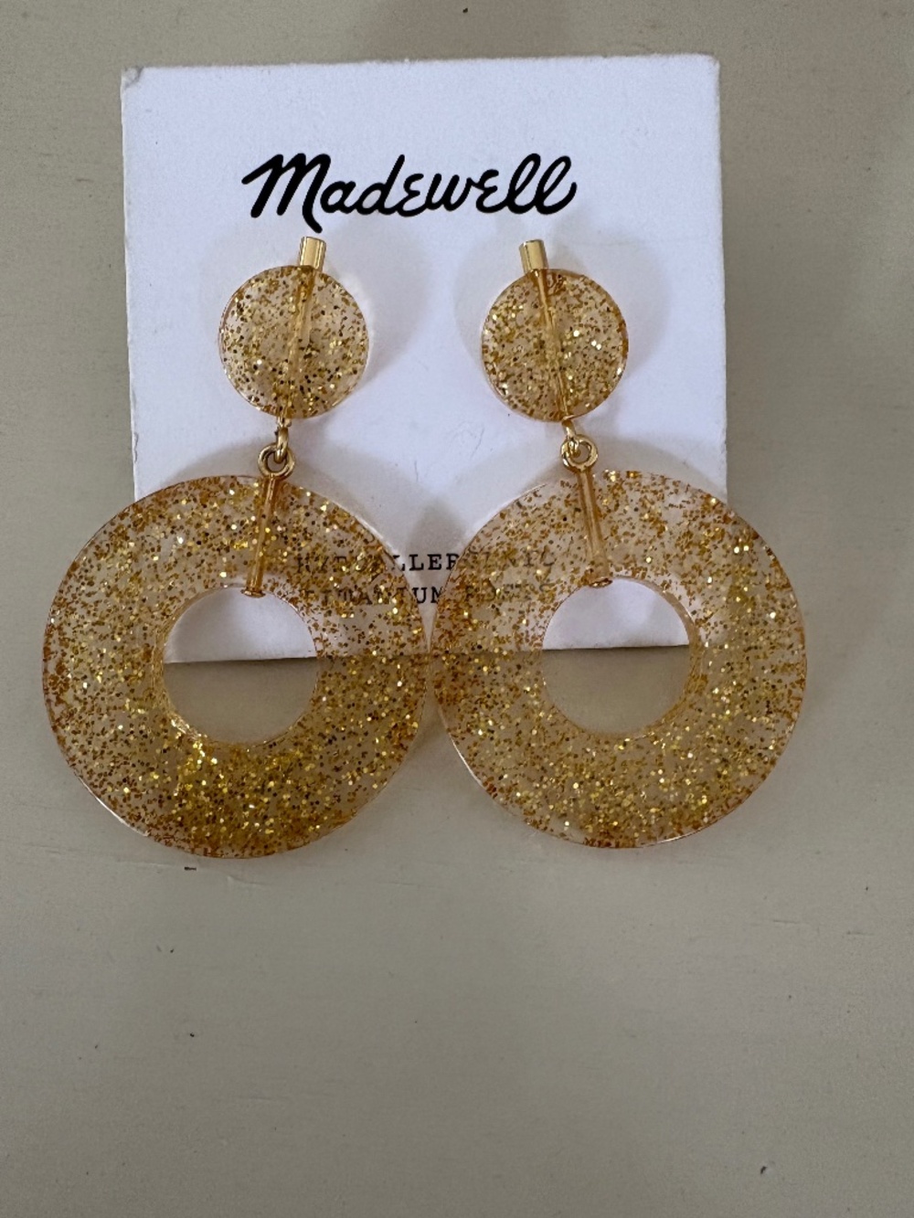 NWT Madewell Gold Glitter Circle Statement Drop Earrings